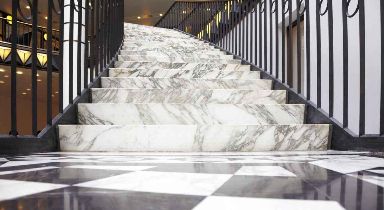 White marble stair in luxury shopping mall